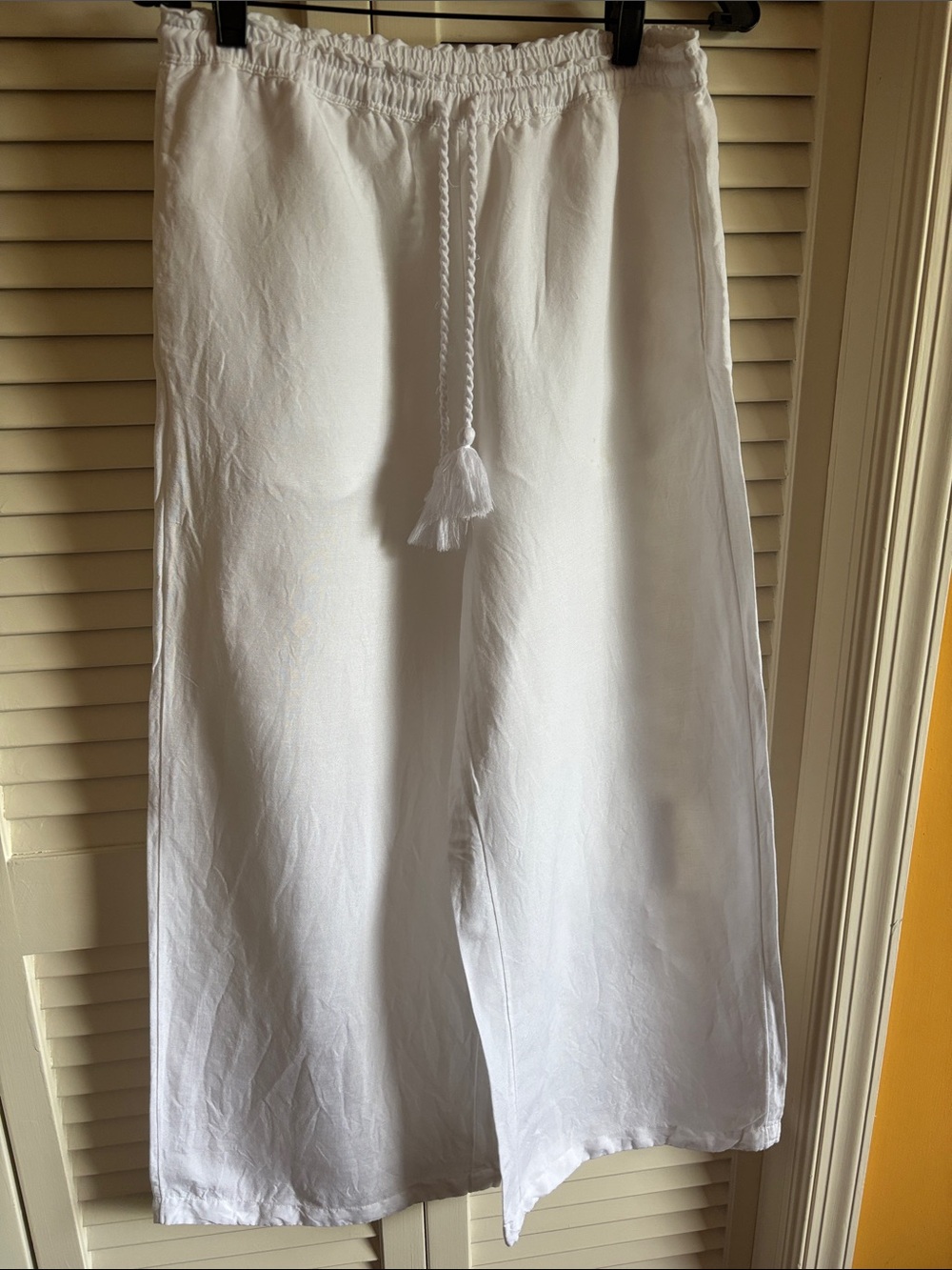 Anthropologie White Elastic Waist Wide Leg Pants
